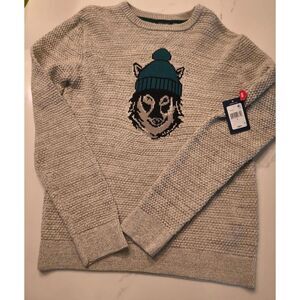 Chaps Kids Wolf Intarsia Crewneck Knit Sweater Size L Tan sweater wolf Green tob